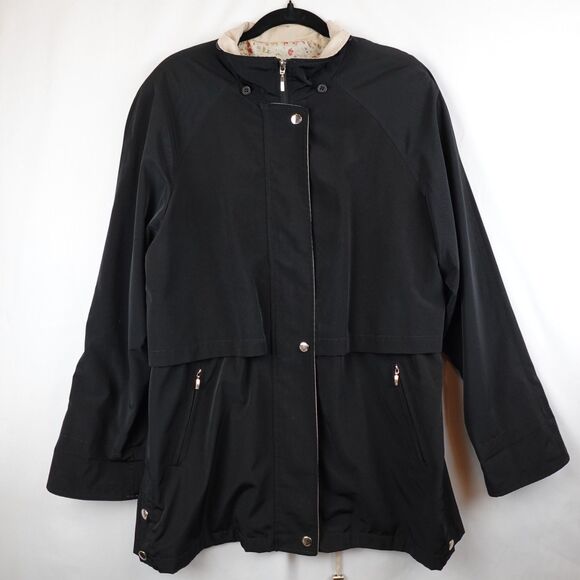 Liz Claiborne Raincoat Utility Jacket Women's Size Large Black Zip & Snap Fall - Picture 1 of 15